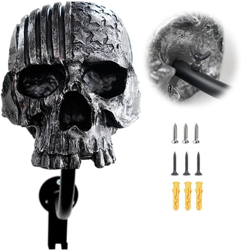 Tooyuart Helmet Holder,Skull Helmet Holder Wall Mount Helmet Rack with 2 Hooks Helmet Hanger for Coats,Caps,Baseballs,Rugby Helmet,Motorcycle Accessories - Image 1
